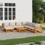 Set mobilier grădină cu perne gri deschis, 9 piese, lemn pin GartenMobel Dekor