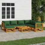 Set mobilier de grădină, 8 piese, cu perne verzi, lemn masiv GartenMobel Dekor