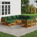 Set mobilier de grădină cu perne verzi, 10 piese, lemn masiv GartenMobel Dekor