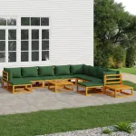 Set mobilier de grădină cu perne verzi, 12 piese, lemn masiv GartenMobel Dekor