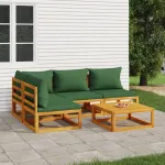 Set mobilier de grădină cu perne verzi, 5 piese, lemn masiv GartenMobel Dekor