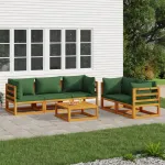 Set mobilier de grădină cu perne verzi, 6 piese, lemn masiv GartenMobel Dekor