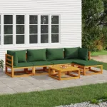 Set mobilier de grădină cu perne verzi, 6 piese, lemn masiv GartenMobel Dekor
