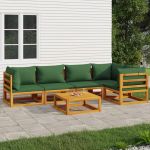 Set mobilier de grădină cu perne verzi, 6 piese, lemn masiv GartenMobel Dekor
