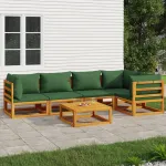 Set mobilier de grădină cu perne verzi, 6 piese, lemn masiv GartenMobel Dekor