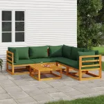Set mobilier de grădină cu perne verzi, 6 piese, lemn masiv GartenMobel Dekor
