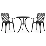 Set mobilier bistro, 3 piese, negru, aluminiu turnat GartenMobel Dekor
