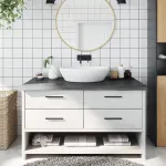 Blat de baie, gri închis, 100x50x(2-6) cm, lemn masiv tratat GartenMobel Dekor