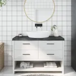 Blat de baie, gri închis, 120x40x(2-6) cm, lemn masiv tratat GartenMobel Dekor