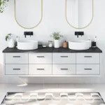 Blat de baie, gri închis, 200x50x(2-4) cm, lemn masiv tratat GartenMobel Dekor