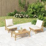 Set mobilier de grădină, cu perne alb crem, 3 piese, bambus GartenMobel Dekor
