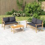 Set mobilier de grădină, perne gri închis, 3 piese, bambus GartenMobel Dekor