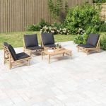 Set mobilier de grădină cu perne gri închis, 5 piese, bambus GartenMobel Dekor
