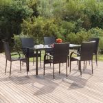 Set mobilier de grădină, 7 piese, negru, poliratan GartenMobel Dekor