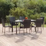 Set mobilier de grădină, 7 piese, negru, poliratan GartenMobel Dekor