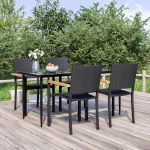 Set mobilier de grădină, 5 piese, negru, poliratan GartenMobel Dekor