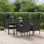 Set mobilier de grădină cu perne, 5 piese, negru, poliratan GartenMobel Dekor