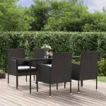Set mobilier de grădină cu perne, 5 piese, negru, poliratan GartenMobel Dekor