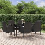 Set mobilier de grădină cu perne, 7 piese, negru, poliratan GartenMobel Dekor