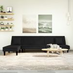 Canapea extensibilă în formă de L negru 255x140x70 cm catifea GartenMobel Dekor