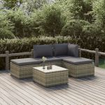 Set mobilier de grădină cu perne, 5 piese, gri, poliratan GartenMobel Dekor