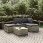 Set mobilier de grădină cu perne, 5 piese, gri, poliratan GartenMobel Dekor