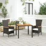 Set mobilier de grădină cu perne, 3 piese, negru, poliratan GartenMobel Dekor