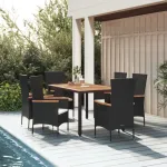 Set mobilier de grădină cu perne, 7 piese, negru, poliratan GartenMobel Dekor