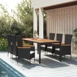 Set mobilier de grădină cu perne, 7 piese, negru, poliratan GartenMobel Dekor