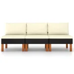 Canapea de mijloc, 3 buc., poliratan & lemn masiv de eucalipt GartenMobel Dekor