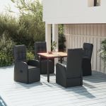 Set masă pentru grădină, 5 piese, negru, poliratan/lemn acacia GartenMobel Dekor