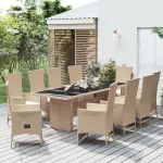 Set mobilier de grădină cu perne, 11 piese, bej, poliratan GartenMobel Dekor