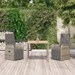 Set mobilier de grădină cu perne, 3 piese, gri, poliratan GartenMobel Dekor