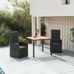 Set mobilier de grădină cu perne, 3 piese, negru, poliratan GartenMobel Dekor