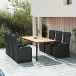 Set mobilier de grădină cu perne, 7 piese, negru, poliratan GartenMobel Dekor