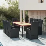 Set mobilier de grădină cu perne, 9 piese, negru, poliratan GartenMobel Dekor