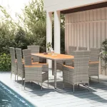 Set mobilier grădină cu perne, 9 piese, gri, poliratan GartenMobel Dekor