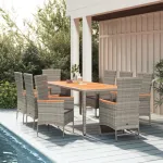 Set mobilier grădină cu perne, 9 piese, gri, poliratan GartenMobel Dekor