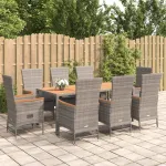 Set mobilier grădină cu perne, 9 piese, gri, poliratan GartenMobel Dekor