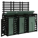 Magazie triplă depozitare coș de gunoi, negru, lemn masiv pin GartenMobel Dekor