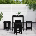 Set mobilier bar de grădină, 5 piese, negru, lemn masiv de pin GartenMobel Dekor