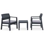 Set mobilier de grădină cu perne, 3 piese, gri, plastic GartenMobel Dekor