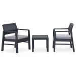 Set mobilier de grădină cu perne, 3 piese, gri, plastic GartenMobel Dekor