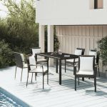 Set mobilier de grădină cu perne, 7 piese, negru, poliratan GartenMobel Dekor