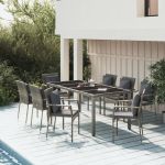 Set mobilier grădină cu perne, 9 piese, gri, poliratan GartenMobel Dekor