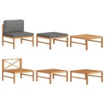 Set mobilier grădină cu perne gri închis, 3 piese, lemn de tec GartenMobel Dekor