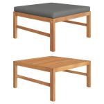 Taburet de picioare, cu pernă gri închis, lemn masiv de tec GartenMobel Dekor