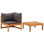 Set mobilier grădină cu perne gri închis, 2 piese, lemn acacia GartenMobel Dekor