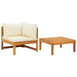 Set mobilier grădină perne alb/crem, 2 piese, lemn masiv acacia GartenMobel Dekor