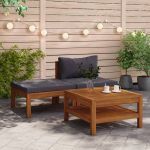 Set mobilier grădină perne gri închis, 3 piese, lemn acacia GartenMobel Dekor
